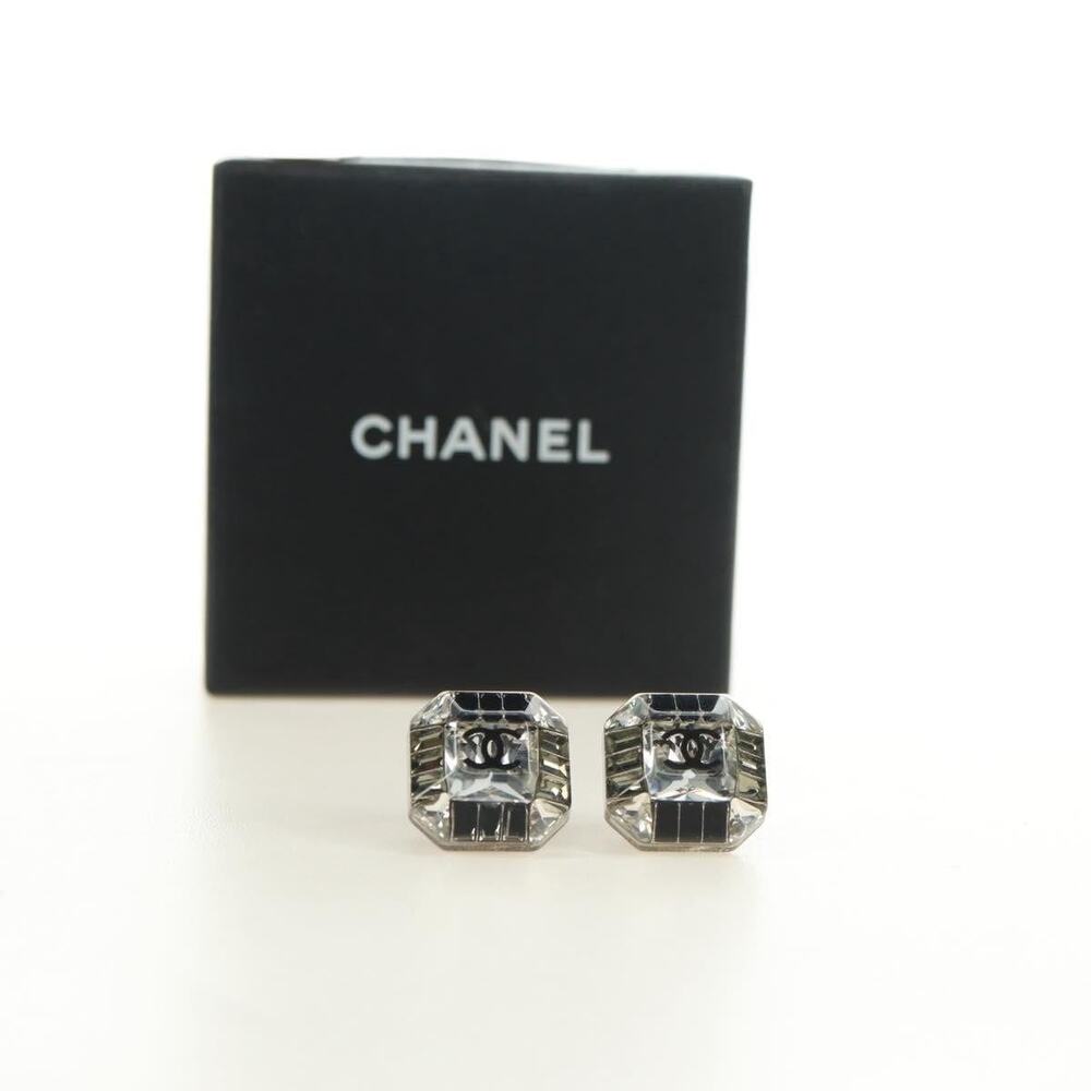Chanel CC Logo Earrings Metal Clear CC Earring White